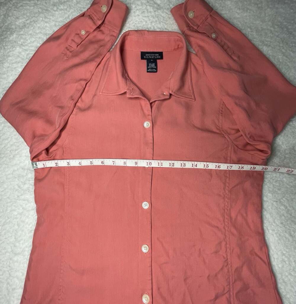 Jones NY Signature 100% Silk Womens L Long Sleeve Shirt Salmon Workwear Button - Picture 5 of 16